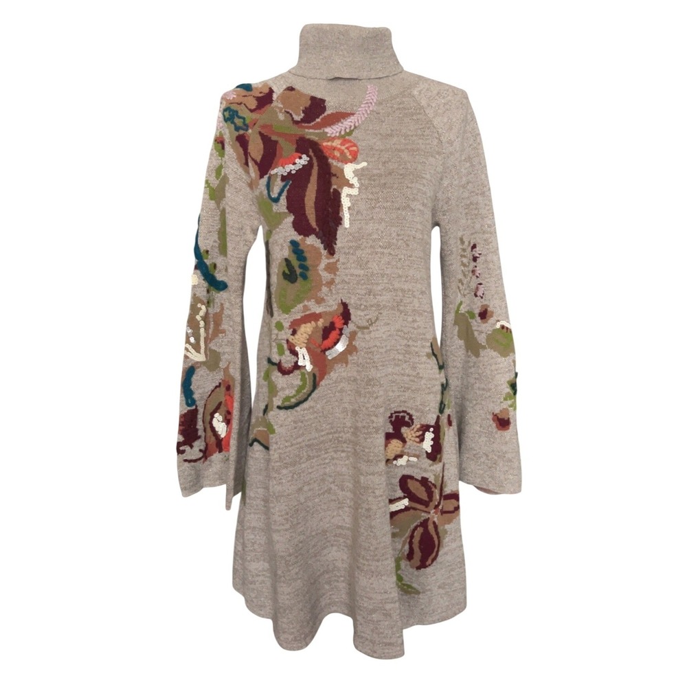 Anthropologie Knitted & Knotted Embroidered Petals Swing Dress Size‎ Small - Picture 4 of 15